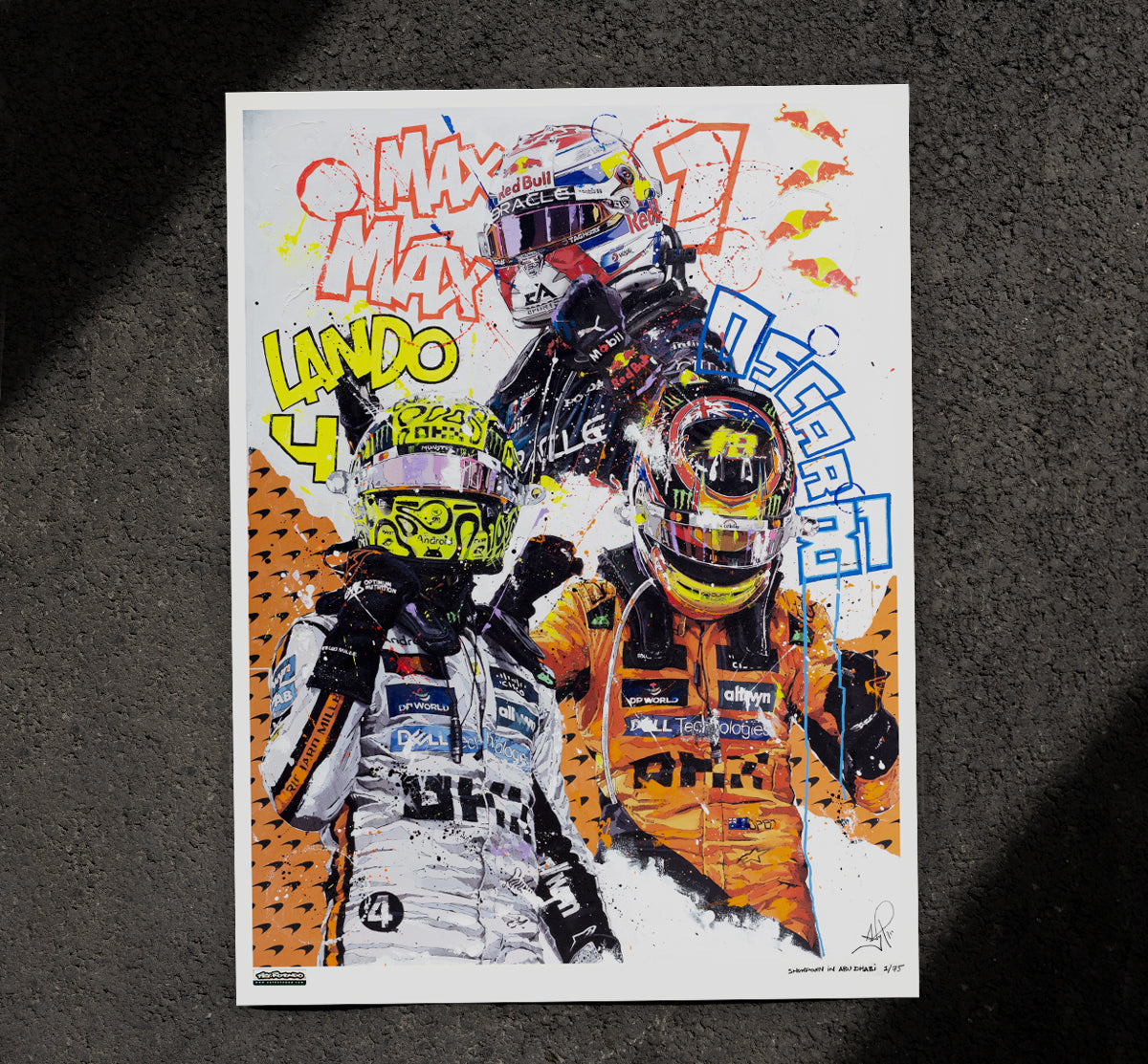 【原画一点物】パンダ×ロケット F4｜NO WARNING　ストリートアート Vestappen, Norris, Piastri - Showdown in Abu Dhabi | Art Rotondo