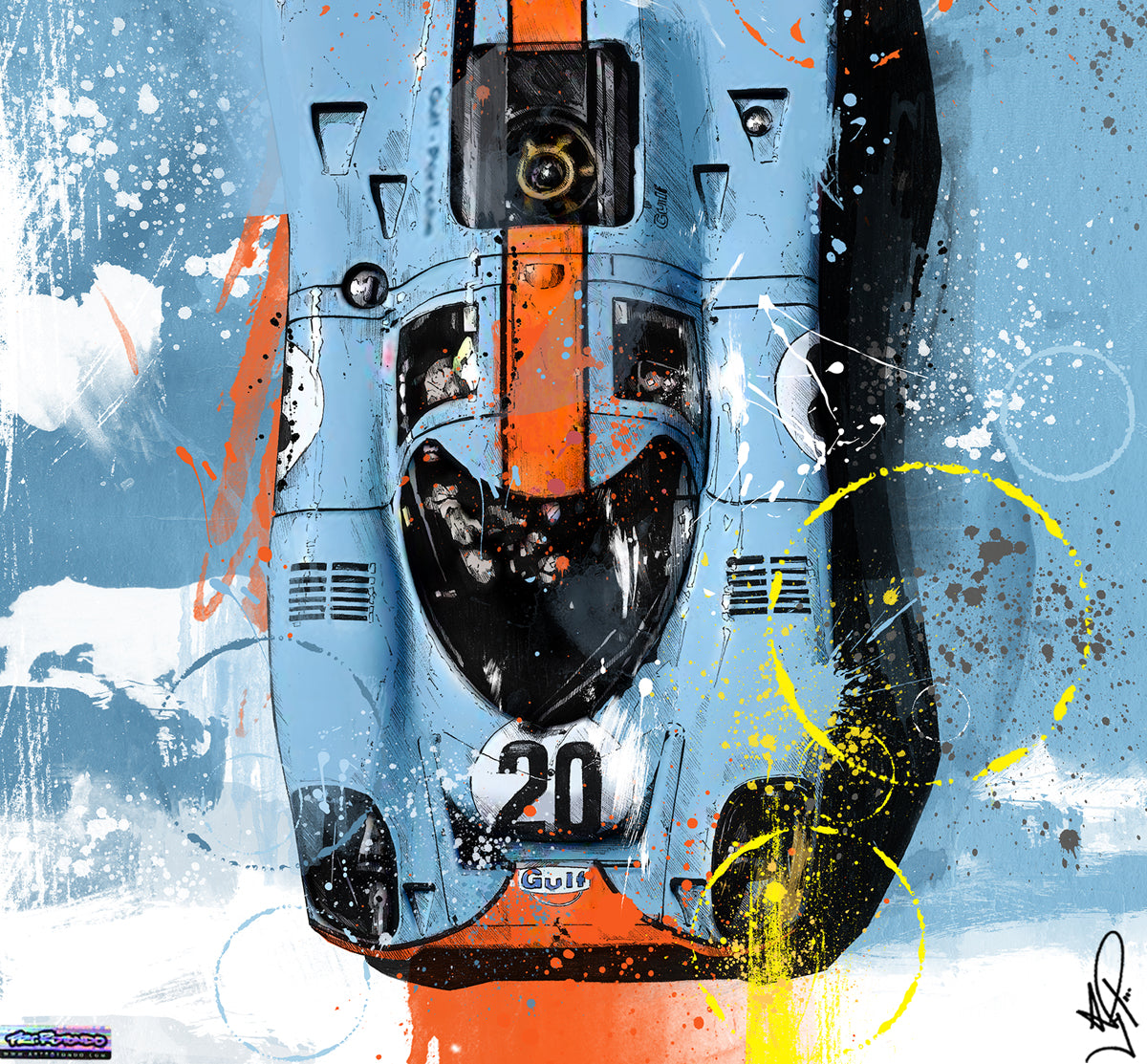 Porsche 917 Gulf Art Rotondo F1 Lithograph porsche-917-gulf-art-rotondo-f1-lithograph